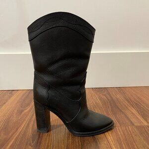 Saint Laurant Kate Ankle Black Leather  Boots